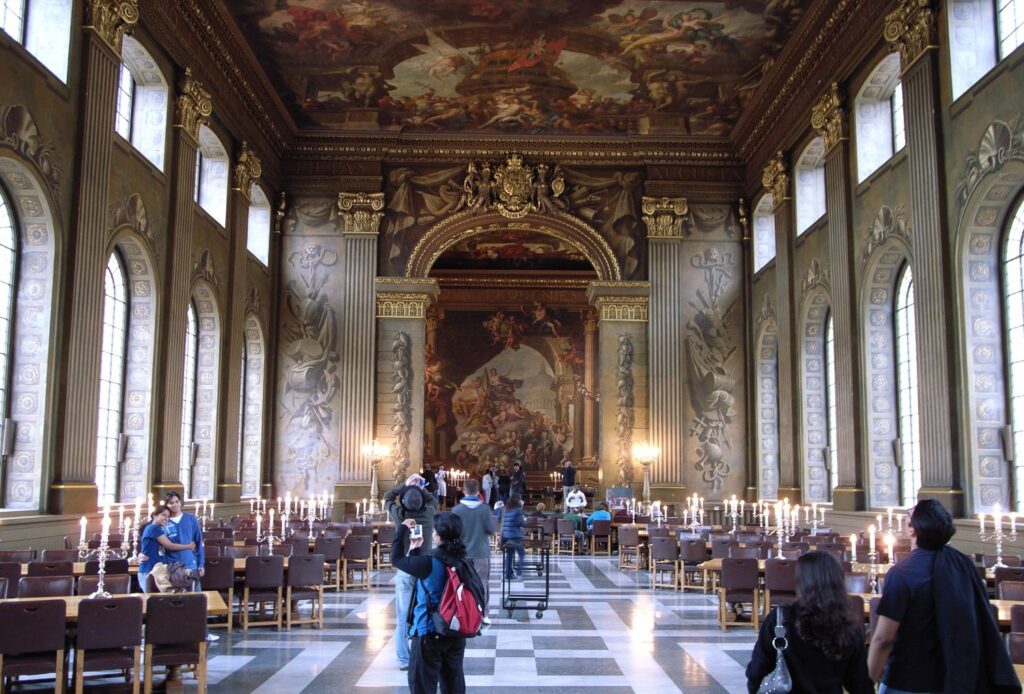 Interior of the Painted Hall in Greenwich – an offbeat thing to do in London for curious travellers interested in baroque architecture and naval history.
